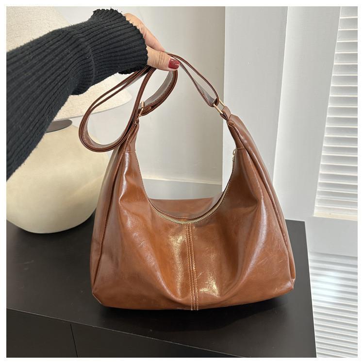 

Spacious Vintage Style 2024 Commuter Korean Fashion Simple Casual Handbag Shoulder Tote Bag For Women RedBrown