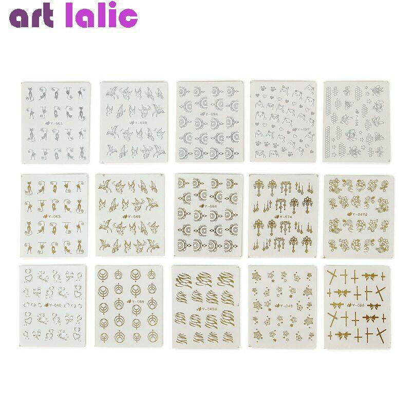 30 Sheets Gold Sliver Nail Art Water Transfer Stickers Necklace Butterfly Decals