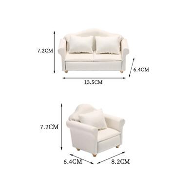 Dollhouse Couch Miniature Sofa Pillows Dollhouse Living Room Funiture 1:12 Scale Model Simulation Wooden Fabric Armchair Mini