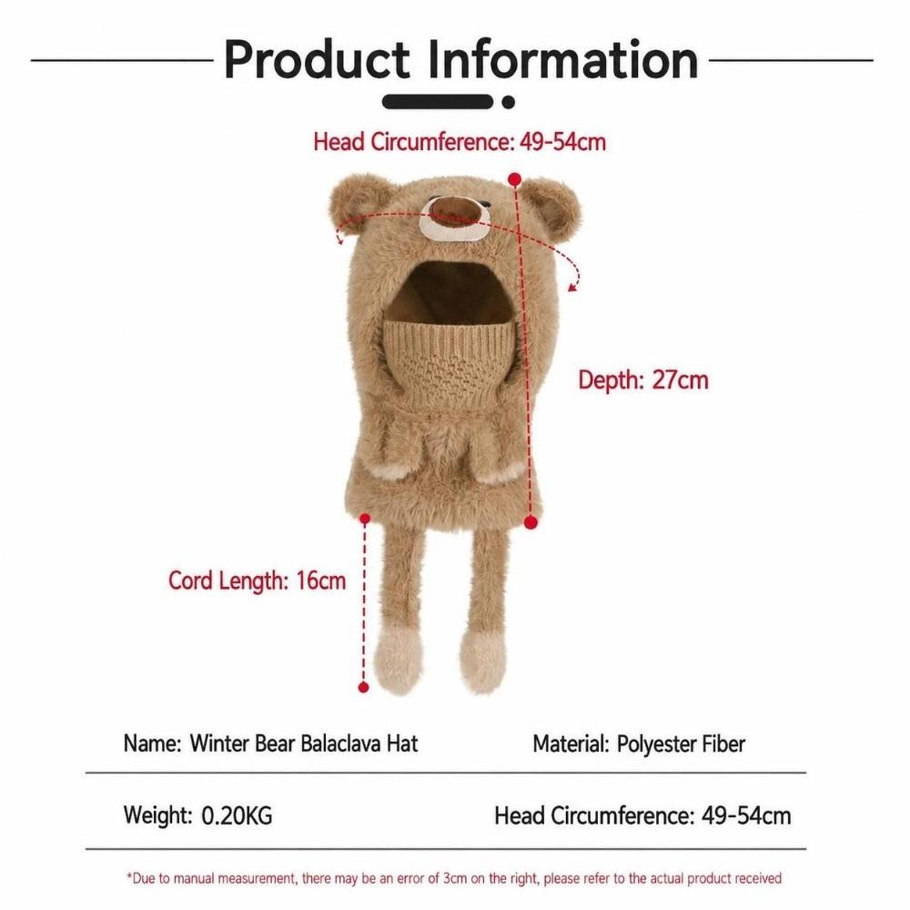 3-in-1 Design Winter Balaclava Hat Polyester Plush Bear Hat Soft Ear Flap Hood Hat  Outdoor Play