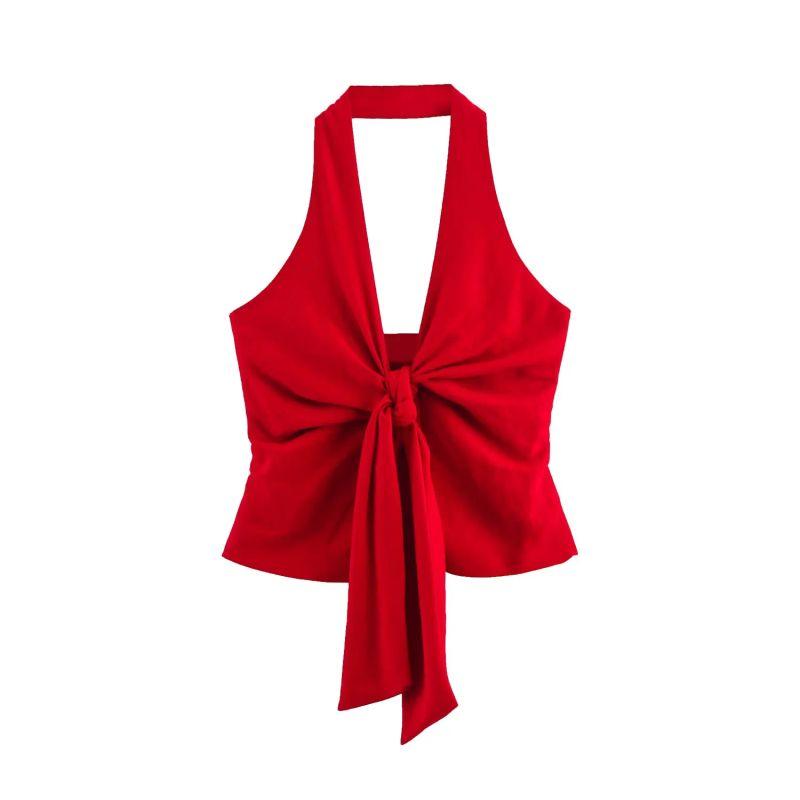 Zaprha 2025 New Fashionable Western Style Waist-Slimming Bow Tie Halterneck Lace Up Casual Vest Jacket Female 1608130