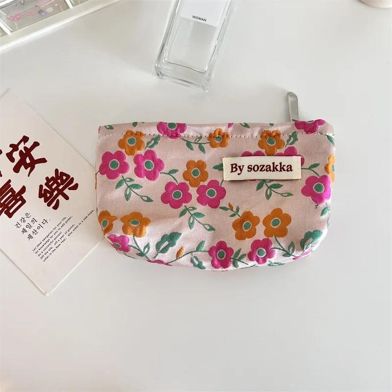 Women's Floral Korean Makeup Bags Cosmetic Bag Organizer Pouch Travel Make Up Toiletry Bag Canvas Beauty Case Pencil Case