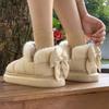 Cute Warm Fluffy Slippers Winter Women's Indoor Soft Plush Bow Cotton Shoes 2024 New  Down Cloth Short Barrel Girls Snow Boots