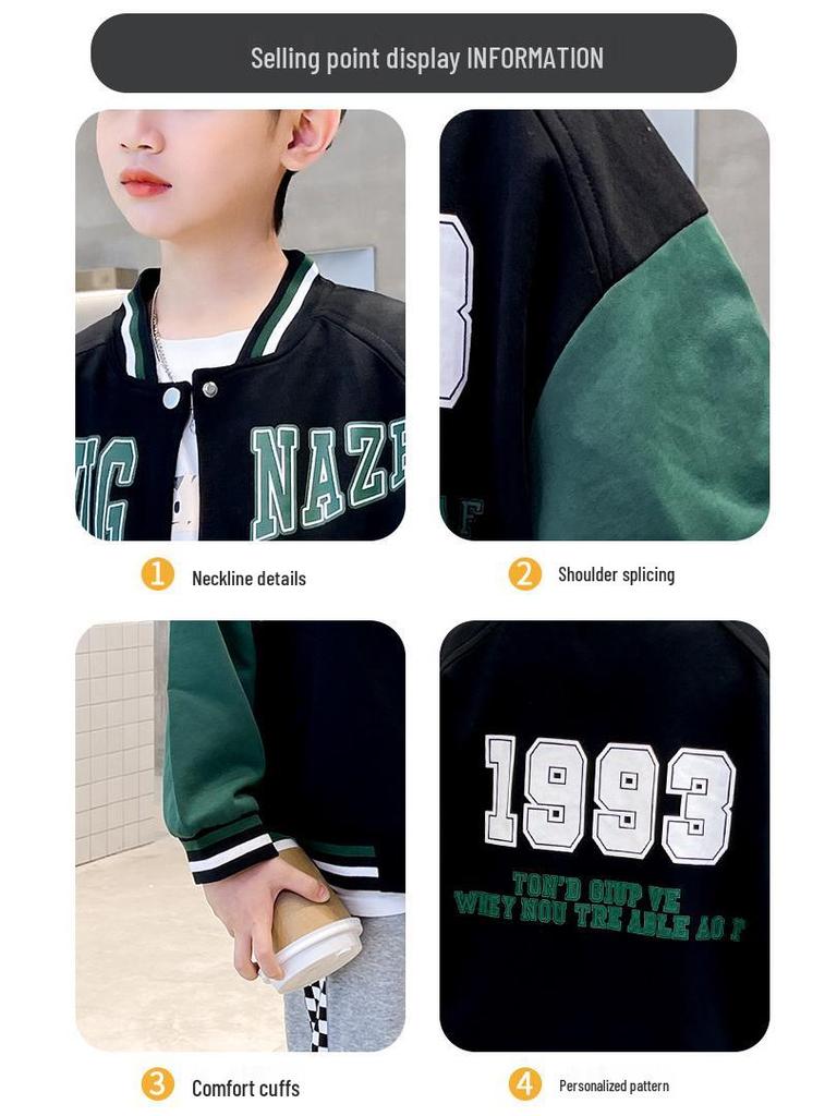 Frühlings- & Herbst Koreanischer Stil Jungen Street Fashion Baseballjacken-Set - Trendige Kleidung für Kinder
