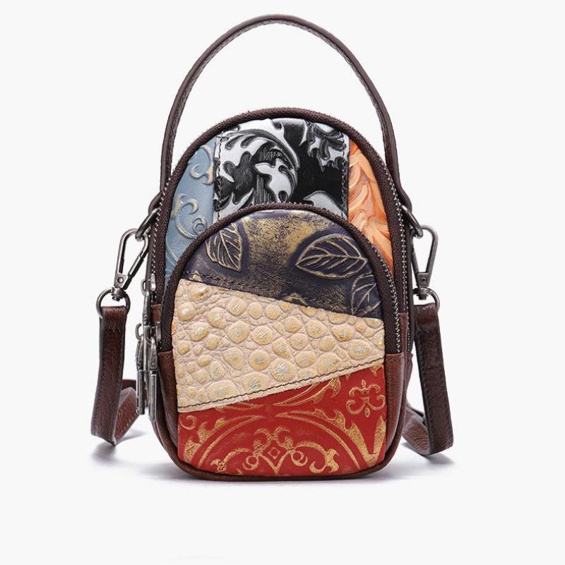 Johnature Vintage Pravá kůže Malé crossbody kabelky pro ženy Náhodné barevné prošívání Všestranné Měkké Hovězí kůže Tašky přes rameno
