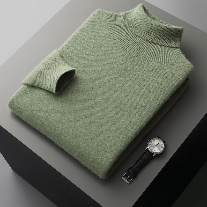 Suéter 100% Cachemir Puro para Hombre Cuello Medio Alto Color Sólido Jersey Moda Nuevo Tejido Abrigo de Invierno Mangas Largas