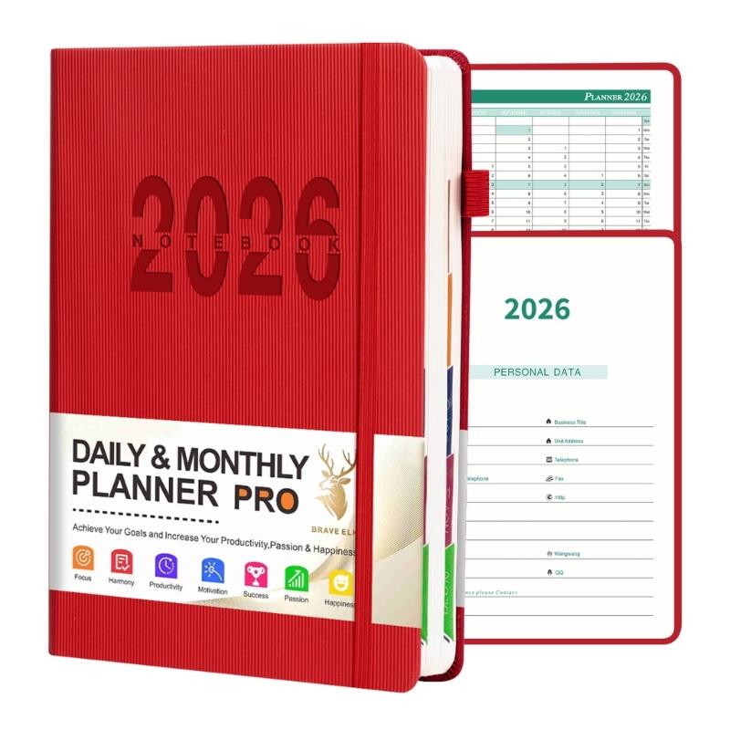 2026 Travel Organizers Schedule Planner With Monthly Weekly Layouts Lightweight Practical For Students & Professional красный