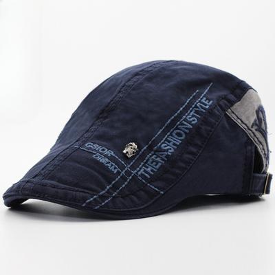 Casual Letter Embroidery Skull Beret Cotton Visor Cap For Men Brand Fashion Hat Retro Flat Caps Button Adjustable Berets