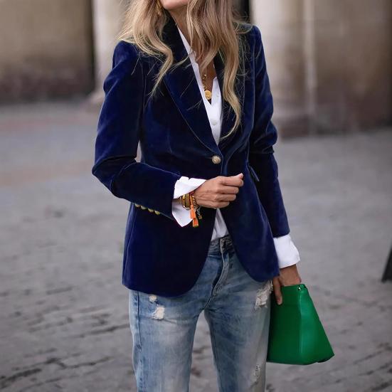 Sametové sako s dlouhým rukávem, klopami, s jedním knoflíkem, kancelářský svrchní oděv, všestranný styling