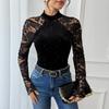 Women's Fashion Casual Solid Color Print Spring Autumn Long Sleeve Half Turtleneck Bodysuits