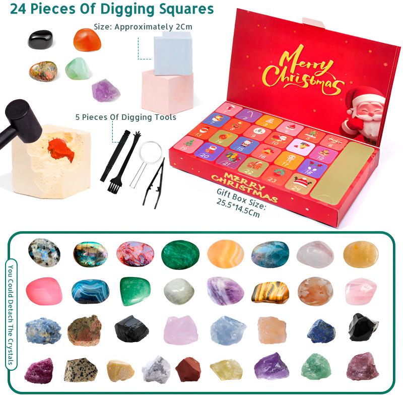 Natural Crystal Rough Gemstone Mining Children's Christmas Advent Calendar Set