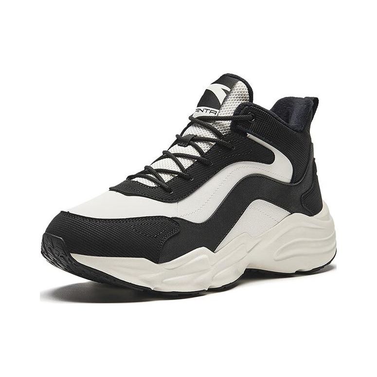 Anta Walker Thickened Warm Outdoor Hiking Shock Absorbing Breathable Low Top Casual Shoes Men Shoes Ivory-Black 912358984-3