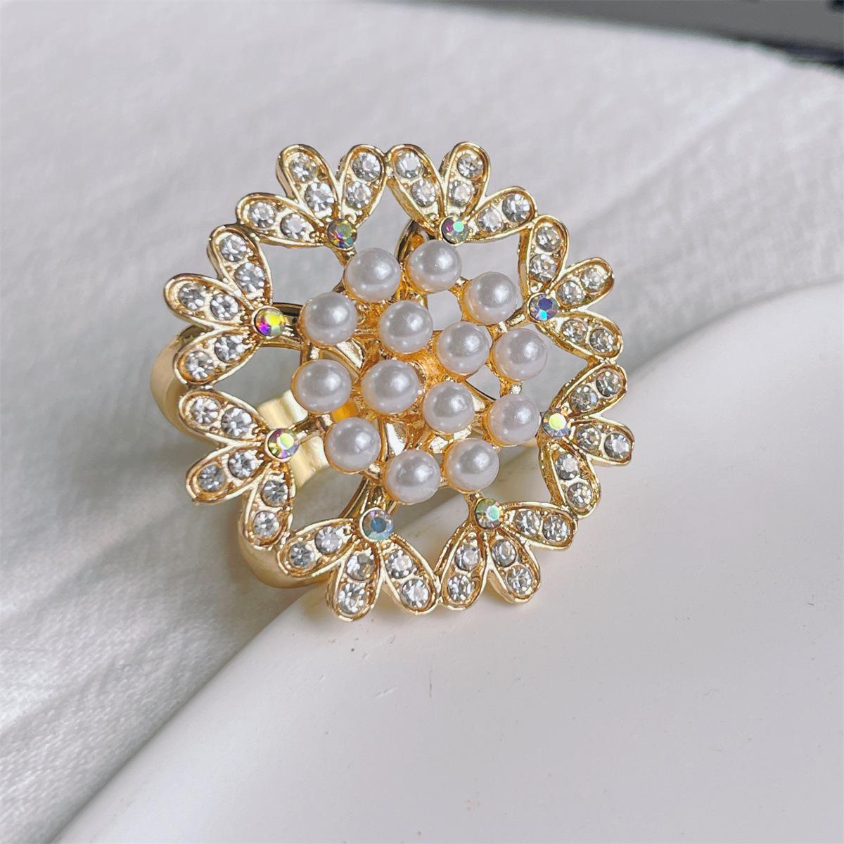 Elegant Snowflake Silk Scarf Brooch with Pearl Pin