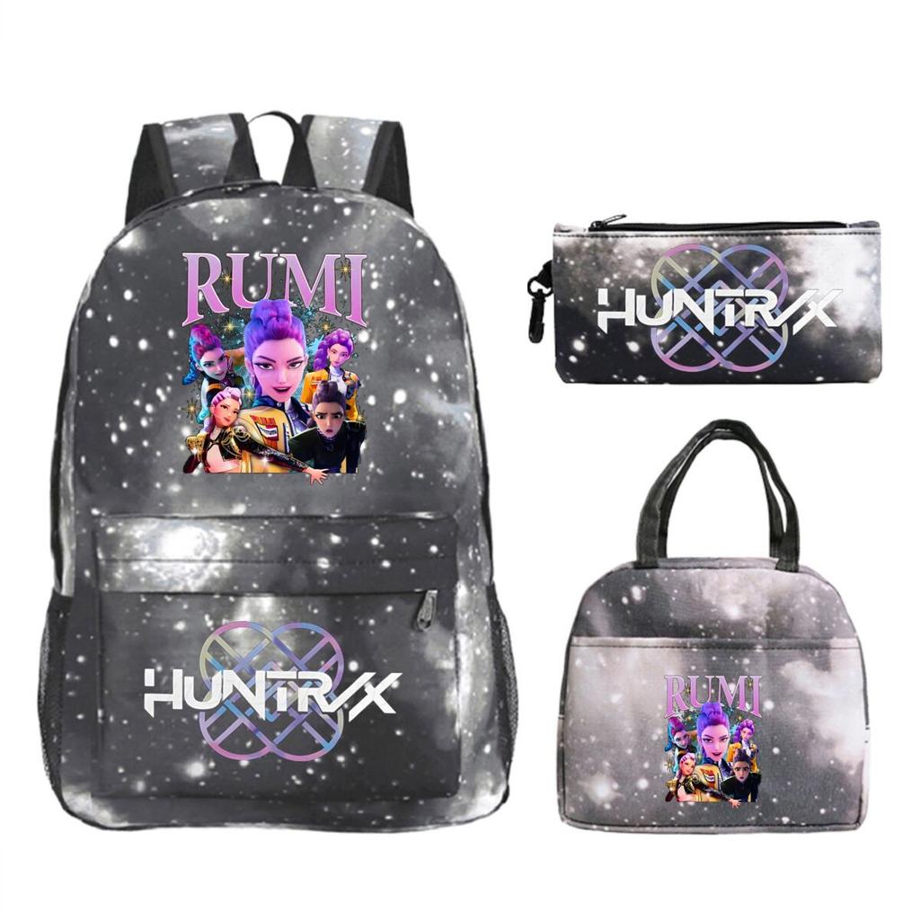 Primary and secondary school students schoolbag three-piece set, animation cartoon personalized printing backpack, casual pencil bag, meal bag