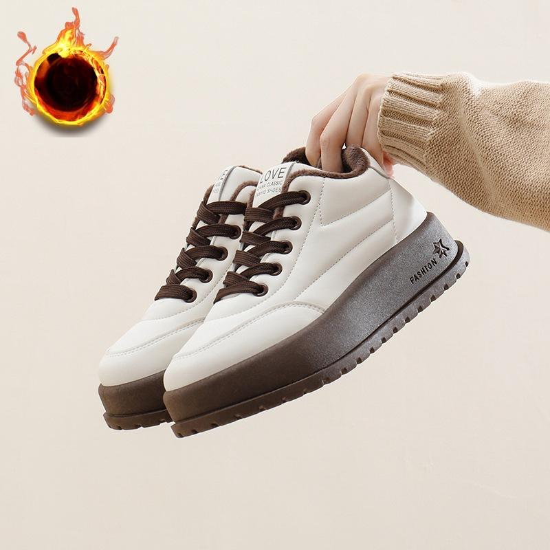 

Женские зимние повседневные кроссовки на толстой платформе, нескользящие, удобные, для ходьбы, с подкладкой из искусственного меха, со шнуровкой, теплые кроссовки для бега, теннисная обувь для женщин 40