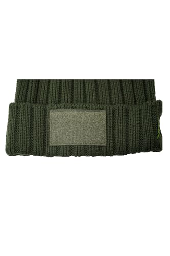 UJACK Knit Beanie, Striped Knit, Camping, Outdoor, Tactical, Velcro, One Size Fits All, Stretch Fabric (Olive)