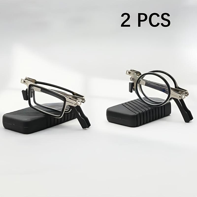 2 Pairs of Anti Blue Light Reading Glasses Round Full Frame Anti Farsightedness Lightweight Stainless Steel Portable Case