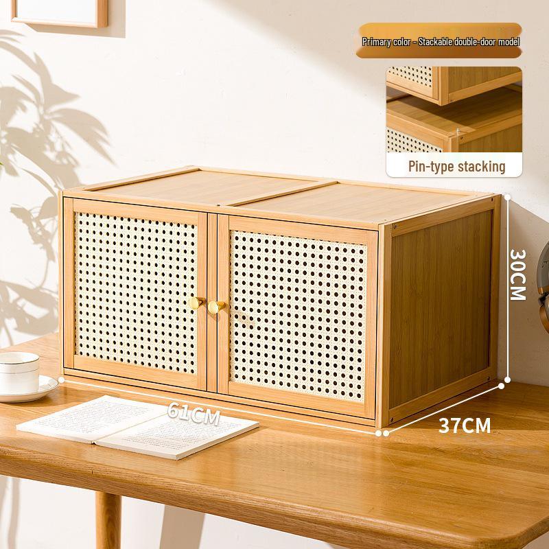Solid Wood Toy Storage & Rattan Lattice Cabinet