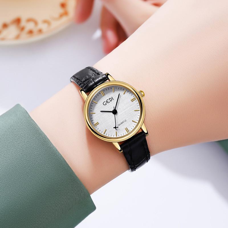 Gedi Womens Quartz Watch With Leather Band Waterproof Fashion Timepiece For Elegant Wear