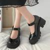 Fashion British Chunky Heel Mary Janes Shoes Woman 2024 Thick Platform Buckle Straps Pumps Women Round Toe Patent Leather Shoes