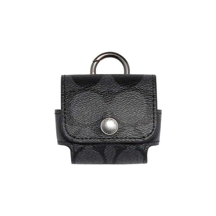 New COACH Canvas With Leather Earplug Case/Earphone Case Mini Unisex Black C1618-QBCHR