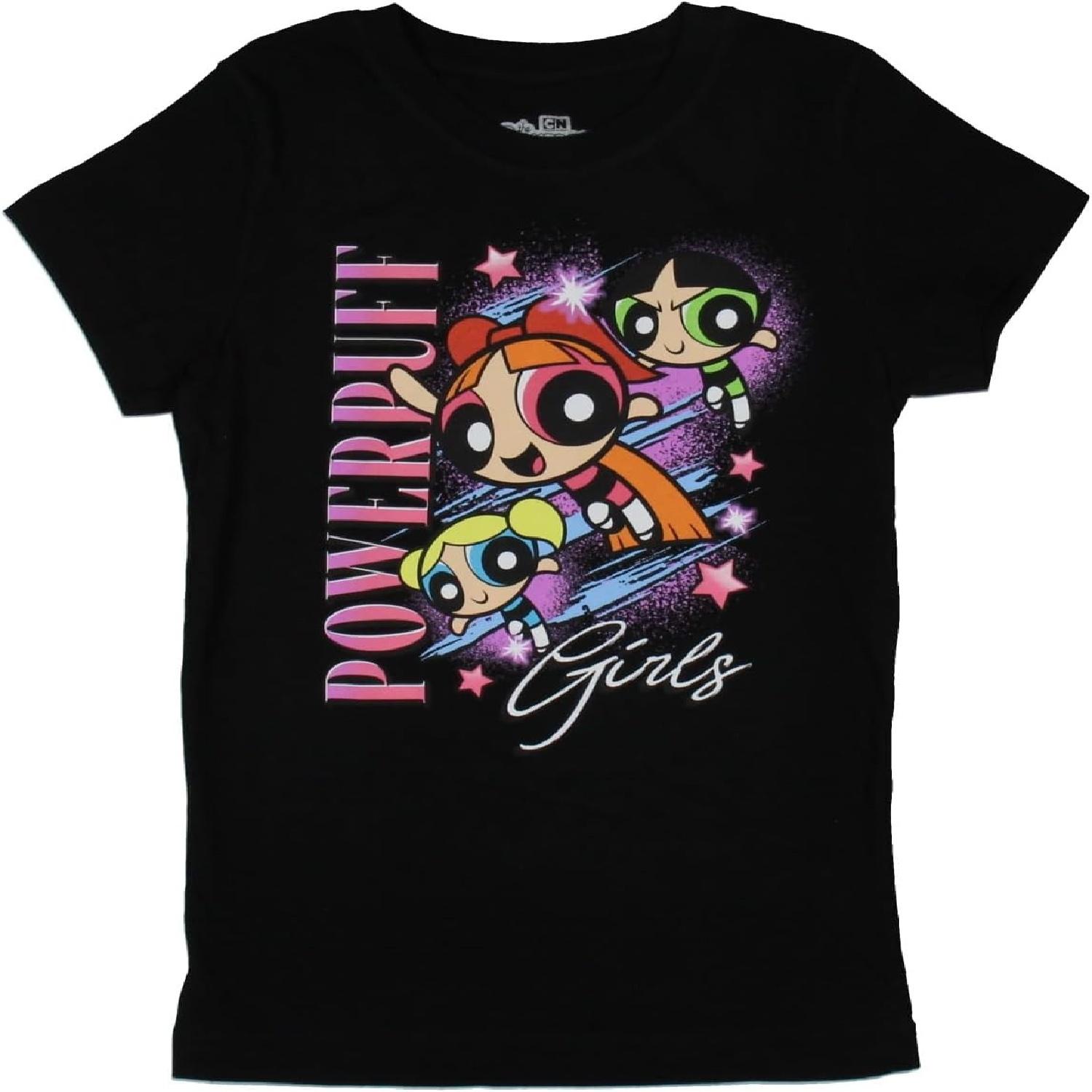

The Powerpuff Girls Retro Buttercup Blossom Bubbles Youth Black T-Shirt (Large) XXXXXL чорний