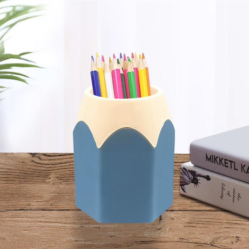 Color Pencil Head Pen Holder Student Office Study Stationery Desktop Storage Bucket Hexagonal Pen Holder Contrasting Color Induction Holder