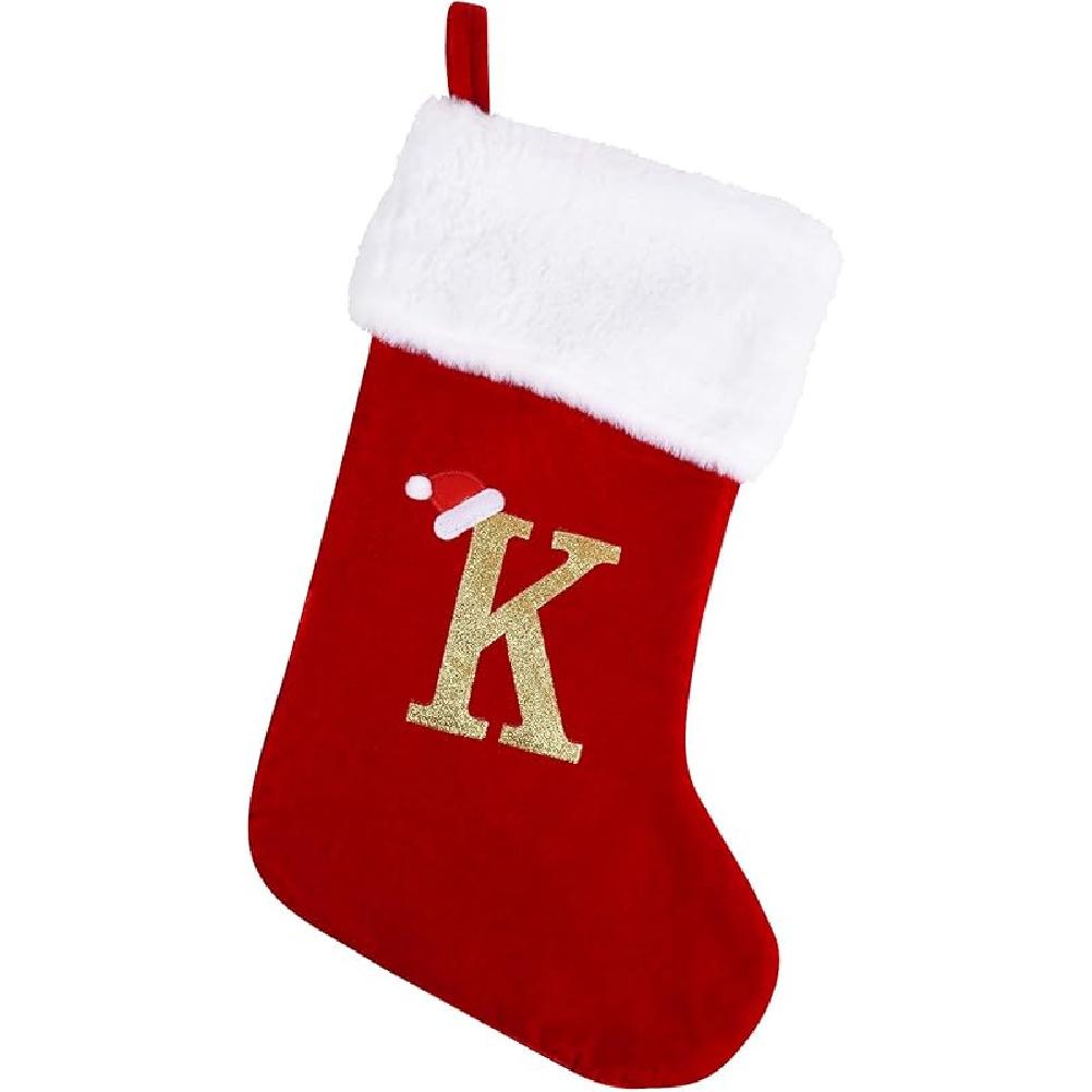 20 Inches Monogram Christmas Stockings with Letters, Large Super Soft Christmas Stockings Red Velvet with White Super Soft Plush Cuff for Christmas