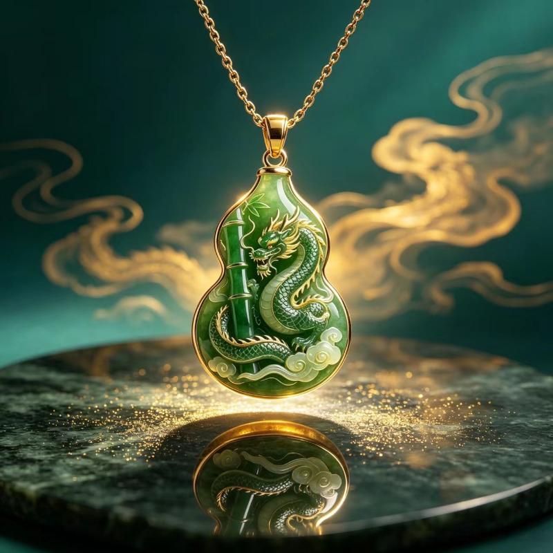 Chinese Lucky Dragon Phoenix Enamel Gourd Pendant Necklace Totem Ethnic Jewelry Minimalist Unisex Fashion