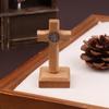 Wooden Cross With Base, Pray For Your Family And Home, Handheld Religious Souvenir Statue Of Jesu On Base