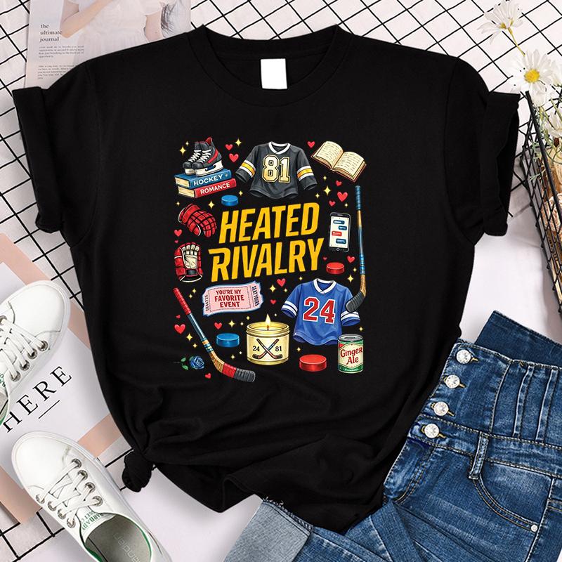 Lässige Gothic T-Shirts Oberteile Damen Grafik Vintage T-Shirt Heated Rivalry Print Rundhals Ärmel T-Shirt Kleidung Ästhetische Kleidung