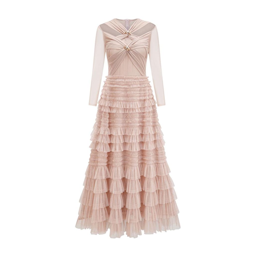 Autumn and Winter New Niche Cross Personalized Dress Temperament Elegant Long-sleeved A-shaped Skirt Commuter Women's Clothing