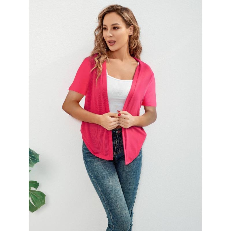 Short-sleeved Solid-color Casual, Slimming, Versatile and Elegant Top, Knitted Sweater Cardigan