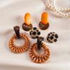Six-piece Resin Wood Leather Round Silver Needle Earrings Bohemian Holiday Earrings