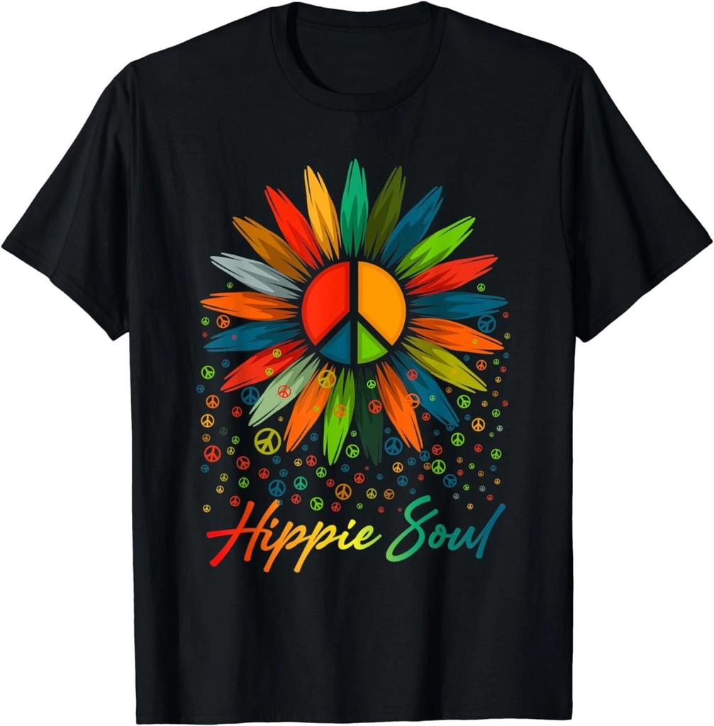 Hippie Soul Funny Peace Sign Daisy Flower Hippies Art Lovers Gift Unisex T-Shirt