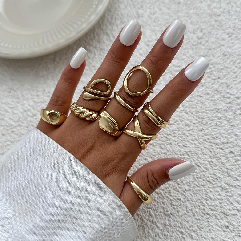 Irregular Exaggerated Punk Retro Ring Set Boho Hollow Out Jewelry Gifts Accessories for Woman Girl Geometric Metal Opening Rings Gold Silver Color