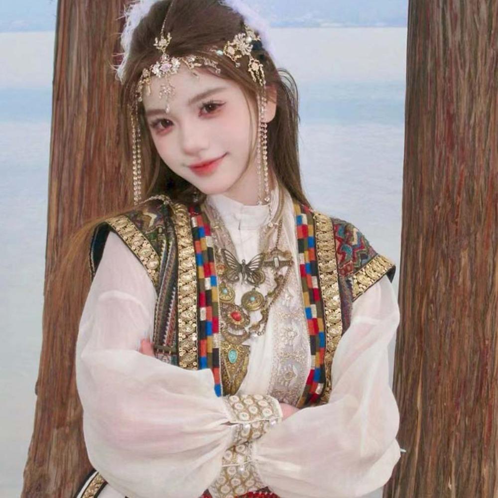 Färgglad Sten Etnisk Stil Halsband Geometriska Tröjkedjor Mode Tibetansk Metallhalsband Dam