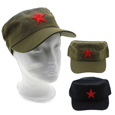 China Algodón Chino Estrella Roja Unisex Vintage Gorra de Ejército Sombreros Militares Verde Patrulla Plano