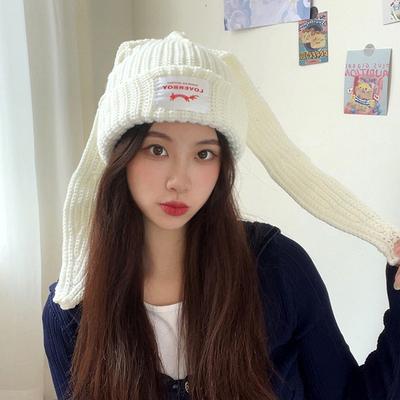 Niche Cute Rabbit Long Ears Wool Hat Women's Autumn and Winter Warm Thickened Ear Protection Cold Knitted Hat