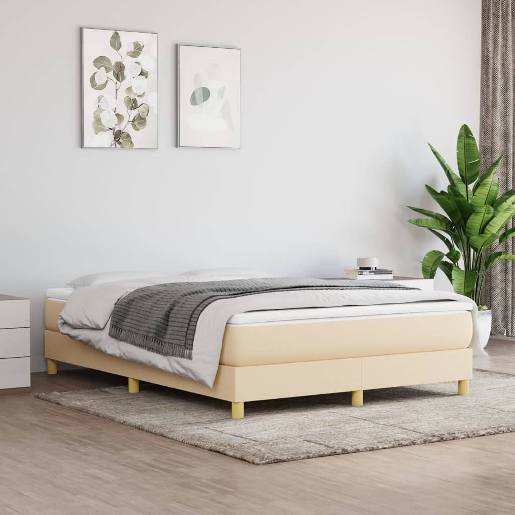 Box Spring Bed with Mattress Cream 140x190 cm Fabric