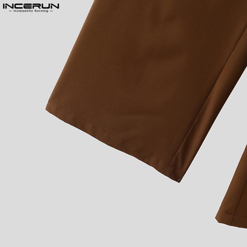 INCERUN Pánské jarní zapínací kalhoty s vysokým pasem, s obmotávacím páskem, patchworkové, ležérní, dlouhé