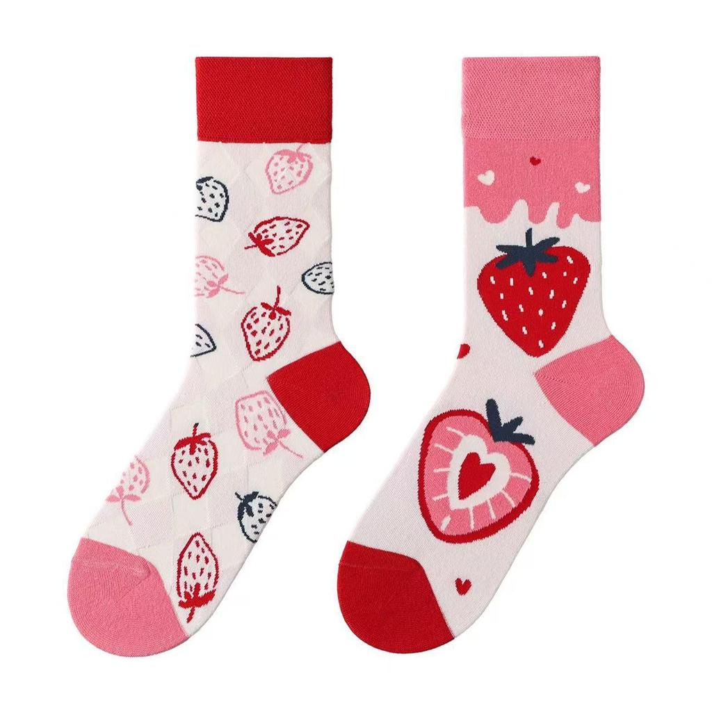 Unisex A/B Style Asymmetrical Cartoon Mid-Calf Cotton Socks