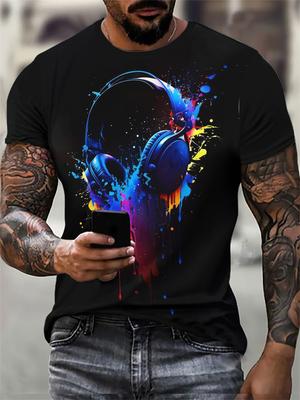 Men's 3D Tie Dye Printed T-shirt, Round Neck Short Sleeved Hip-hop T-shirt, Loose Casual Top, Large 6XL