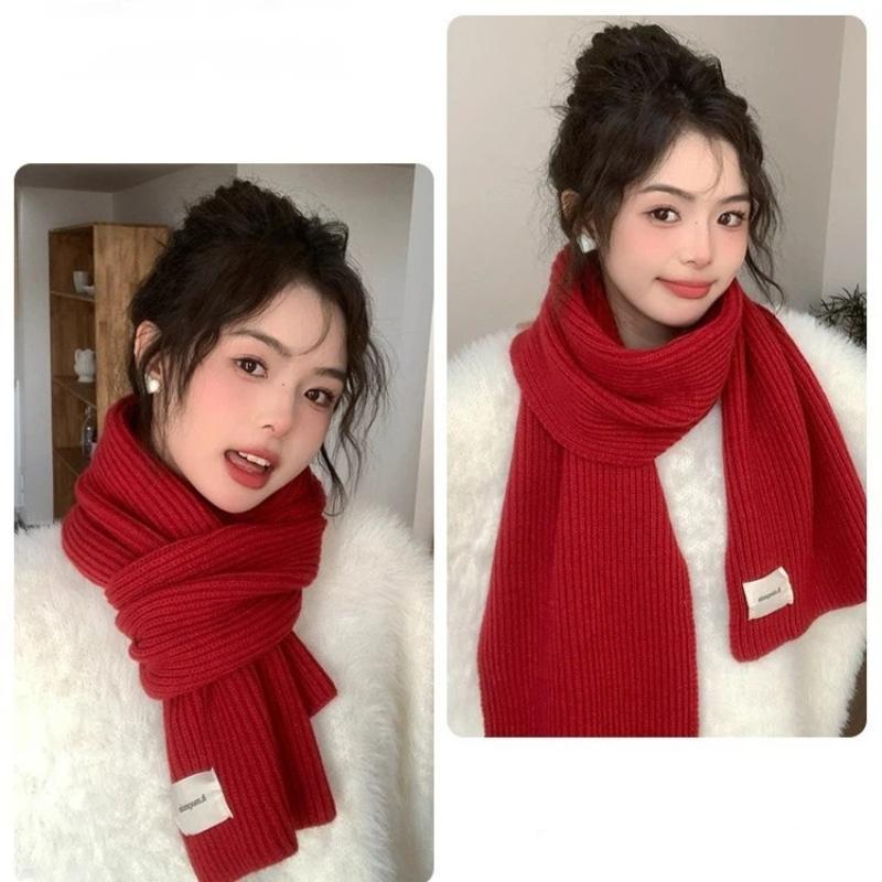 Solid Color Women Knitted Scarf Thicken Windproof Scarves Neck Cover Soft Thermal Neck Warmer