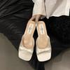 Bow Thick Heel High Heel Cool Slippers French Evening Breeze Gentle Fairy Word Slippers 2025 Summer Wear New