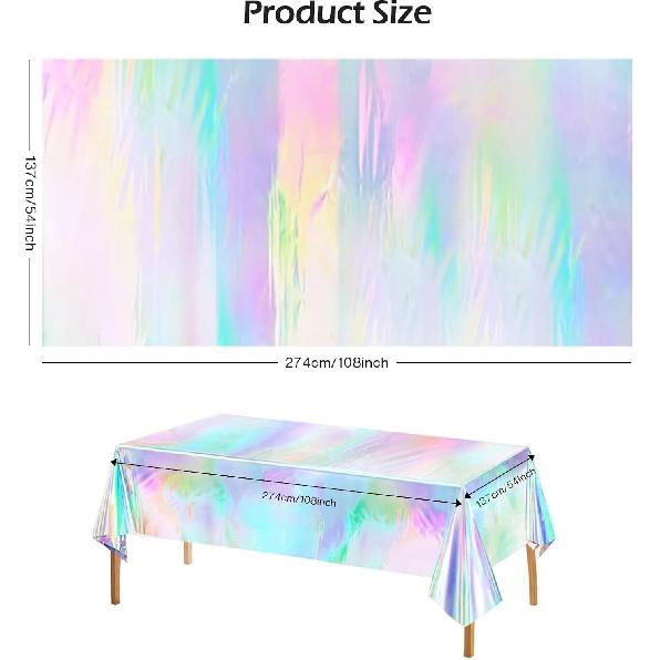 MUSSIN 3 Pack Iridescent Plastic Tablecloths, Shiny Rectangle Disposable Table Covers Iridescent Party Decoration 54" x 108"