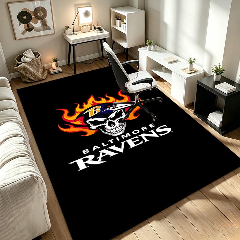 Baltimore Ravens Teppich Rutschfeste Indoor-Matte Geeignet für Bürostuhl Wohnzimmer Computertisch Dekorative Home-Office-Teppich Polyesterfaser-Matte 800