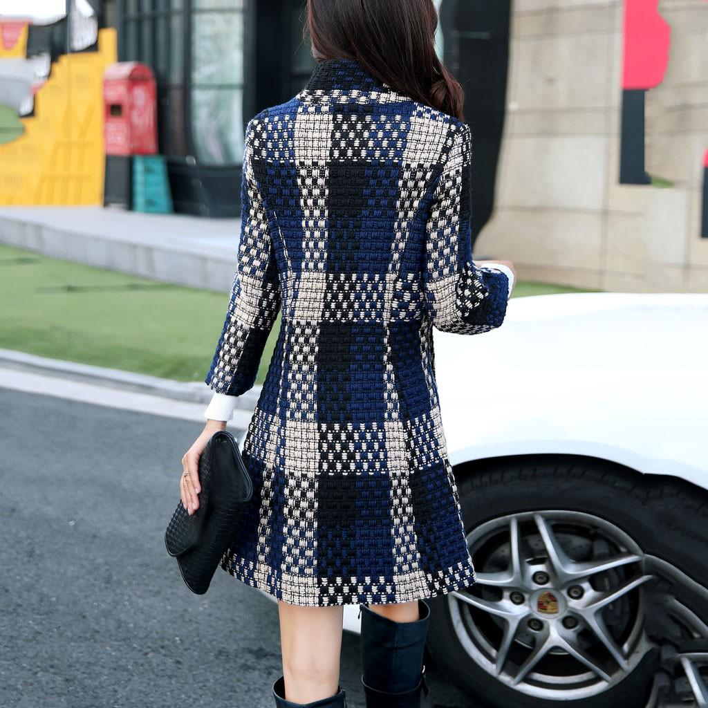 Fashion Women Winter  Buttons Plaid Wool Long Warm Jacket Outwear Coat