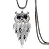 Fashion Crystal Opal Owl Long Necklace for Women New Statement Sweater Chain Necklaces