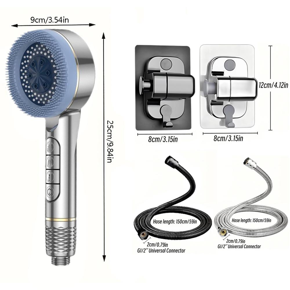 4 Modes Massage Brush Shower Head Large Flow High Pressure Water Saving Handheld Showerhead One-Key Stop Water Shower Nozzle